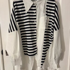Striped Black and White Button-Up Shirt